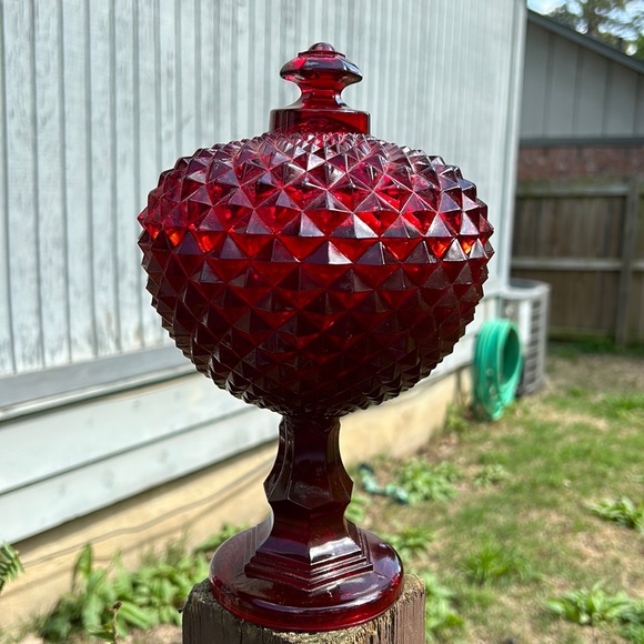 Westmoreland Other - Vintage Westmoreland Ruby Red Glass Sawtooth Pattern Covered Compote GLOWS